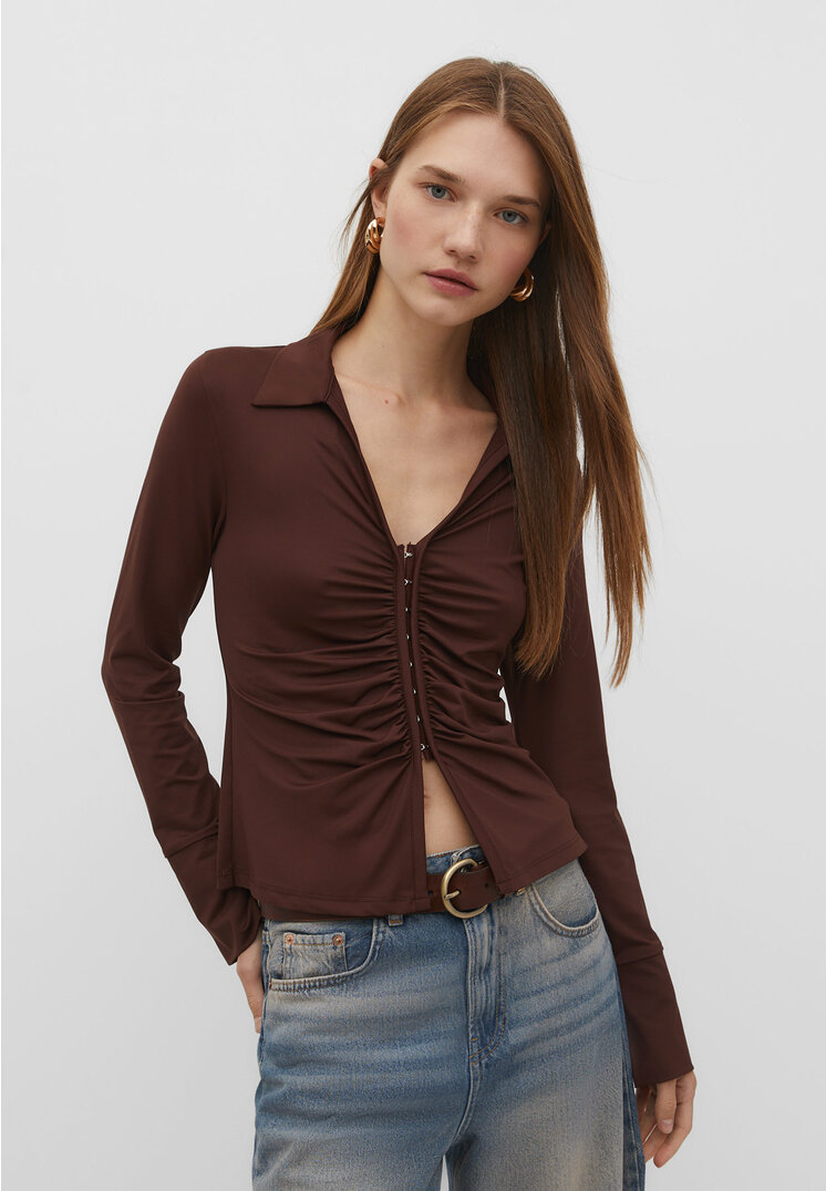 Stradivarius Strickhemd mit Raffung Braun M