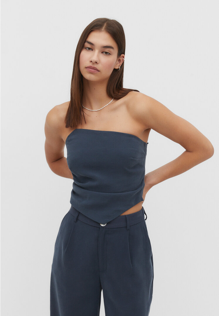 Stradivarius Stoff-Bustier-Top Marineblau S