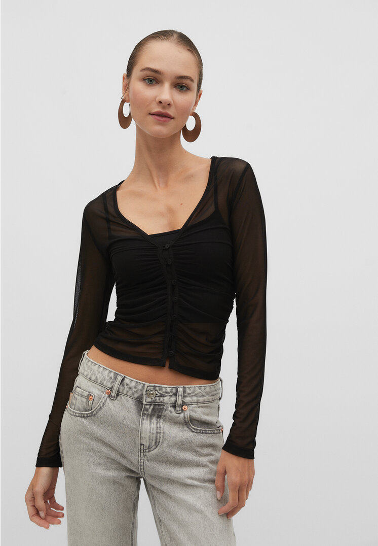Stradivarius Tüllbluse Schwarz L