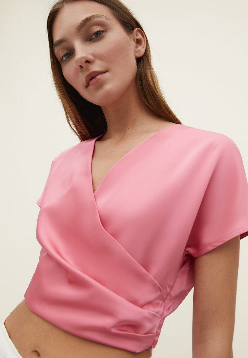 Short sleeve wrap blouse