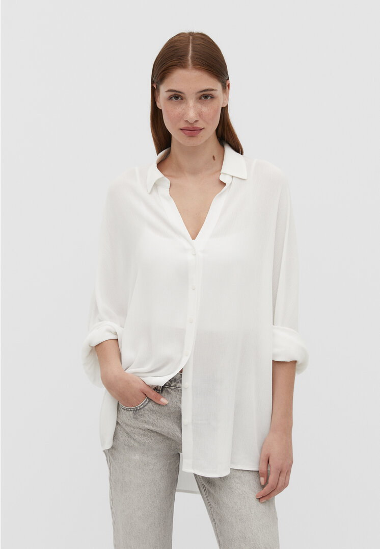Stradivarius Crêpe-Hemd Weiß M