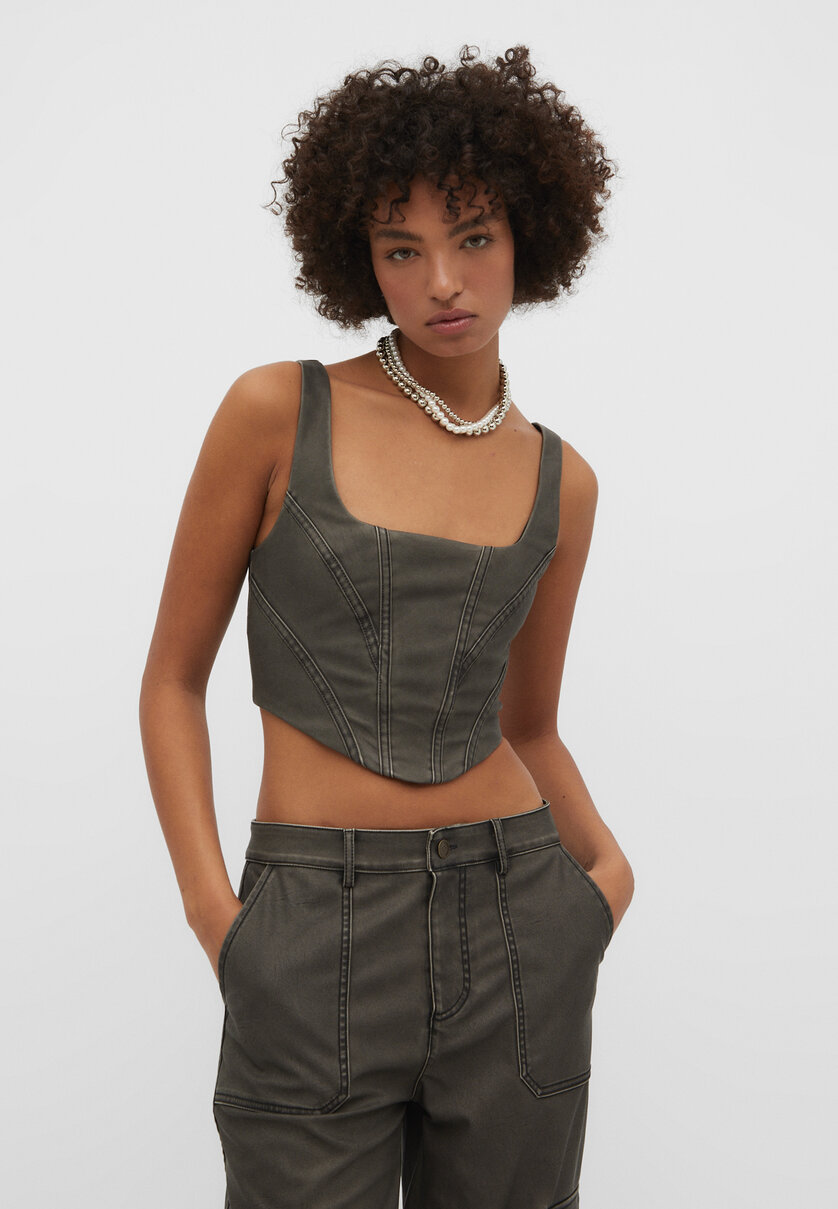 Faded leather effect strappy top