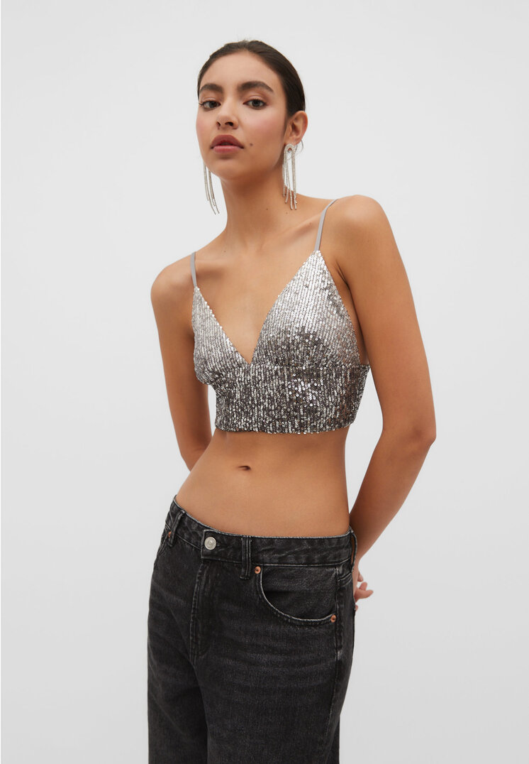 

Stradivarius Top mit Pailletten Grau S