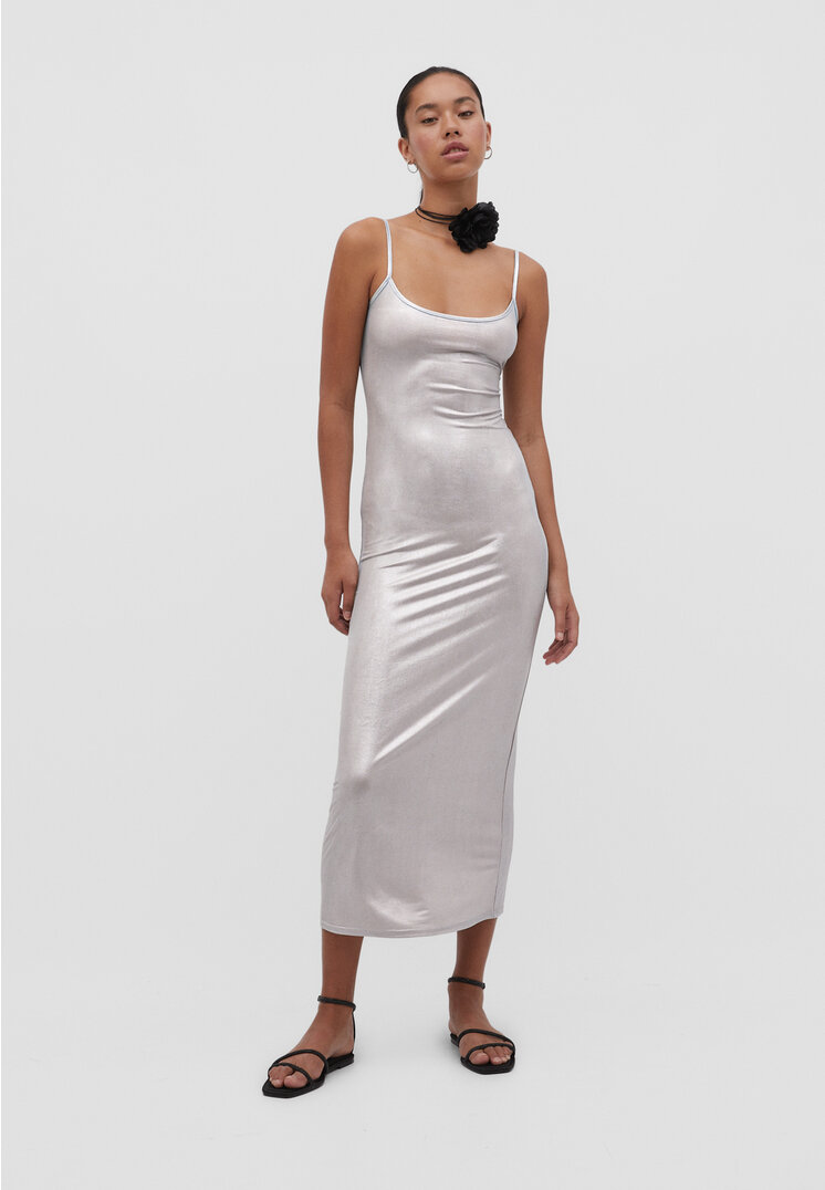 

Stradivarius Langes Kleid mit Metallic-Trägern Grau XL