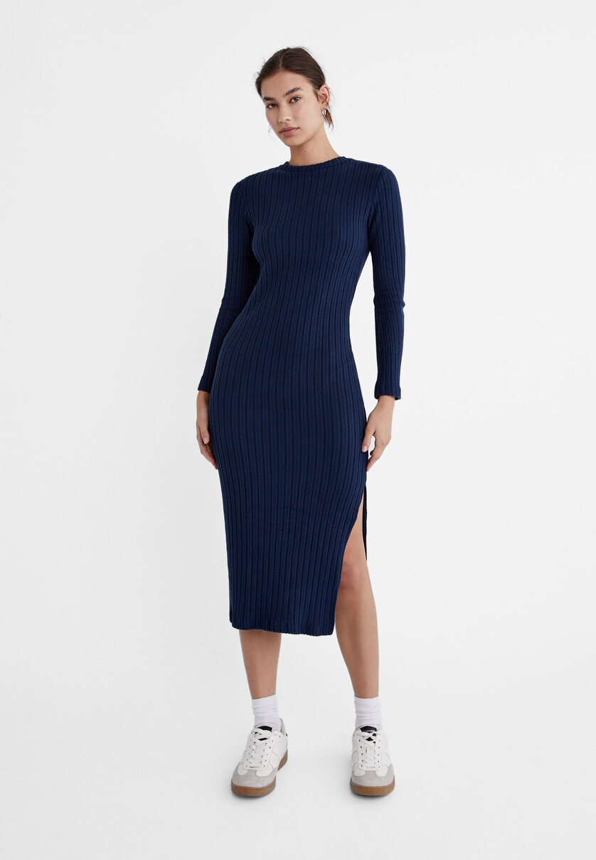 Soft-touch ribbed midi dress