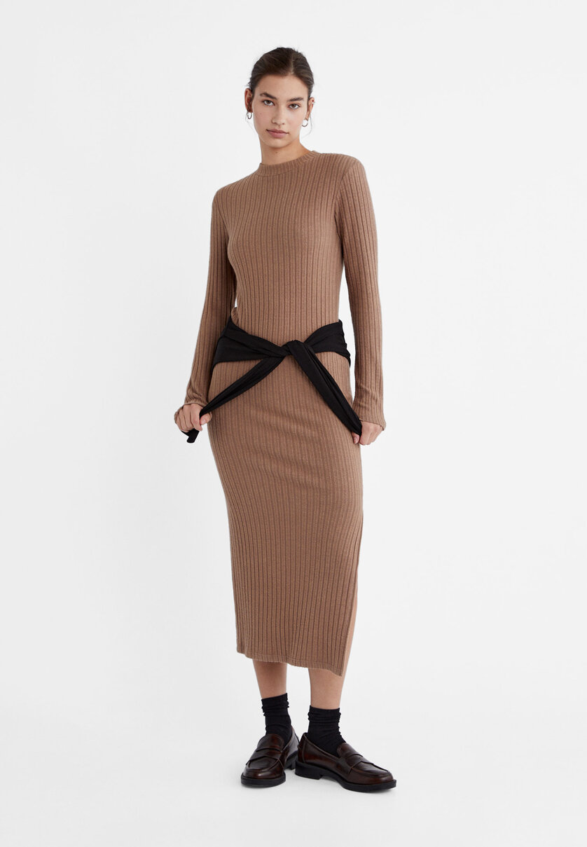 Soft-touch ribbed midi dress