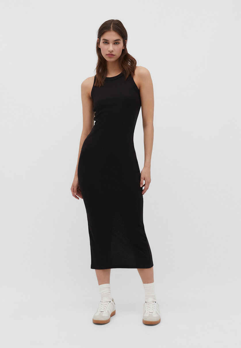 Fitted ribbed midi dress