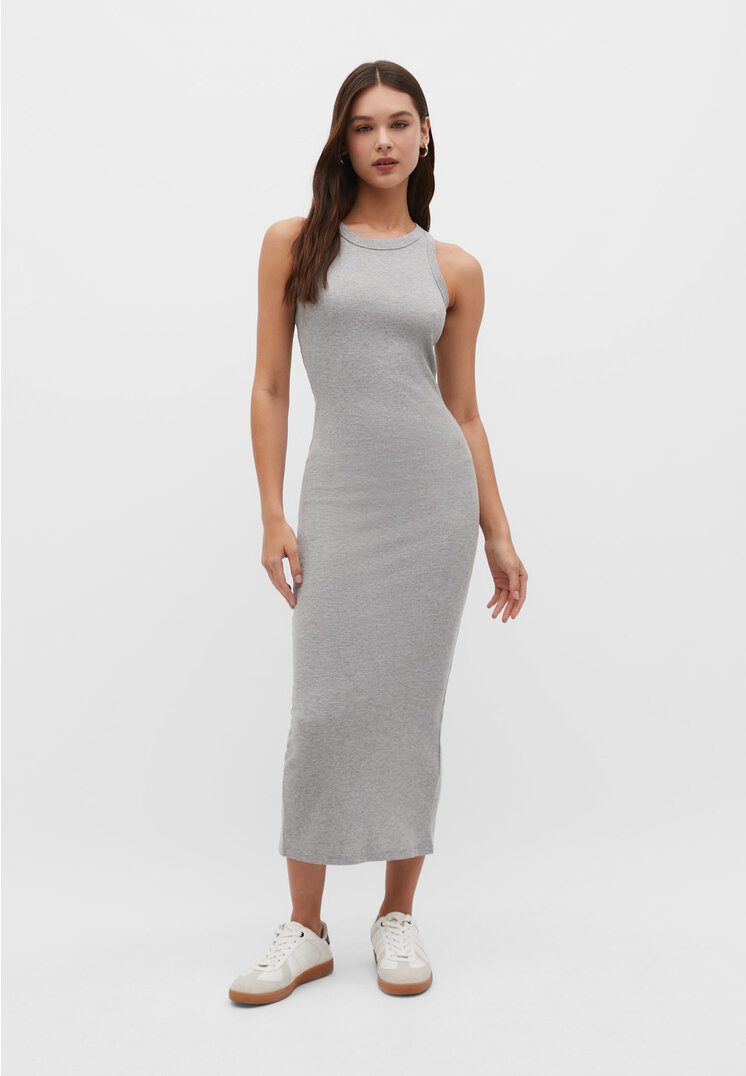 

Stradivarius Körpernah geschnittenes geripptes Midikleid Grau Melange XL