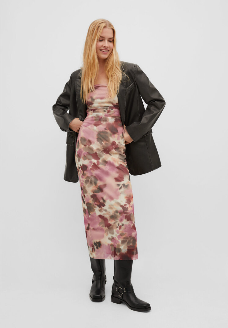 

Stradivarius Tüll-Midikleid mit Print Rosa M