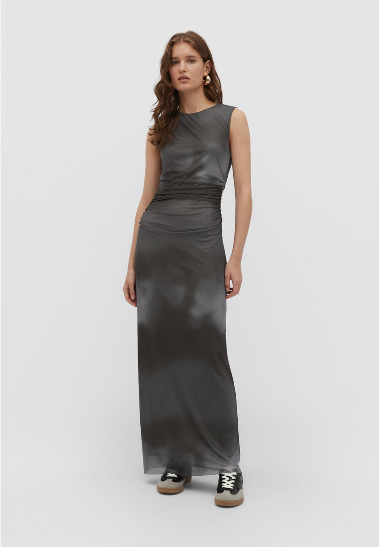 

Stradivarius Langes Tüllkleid mit Print Grau S