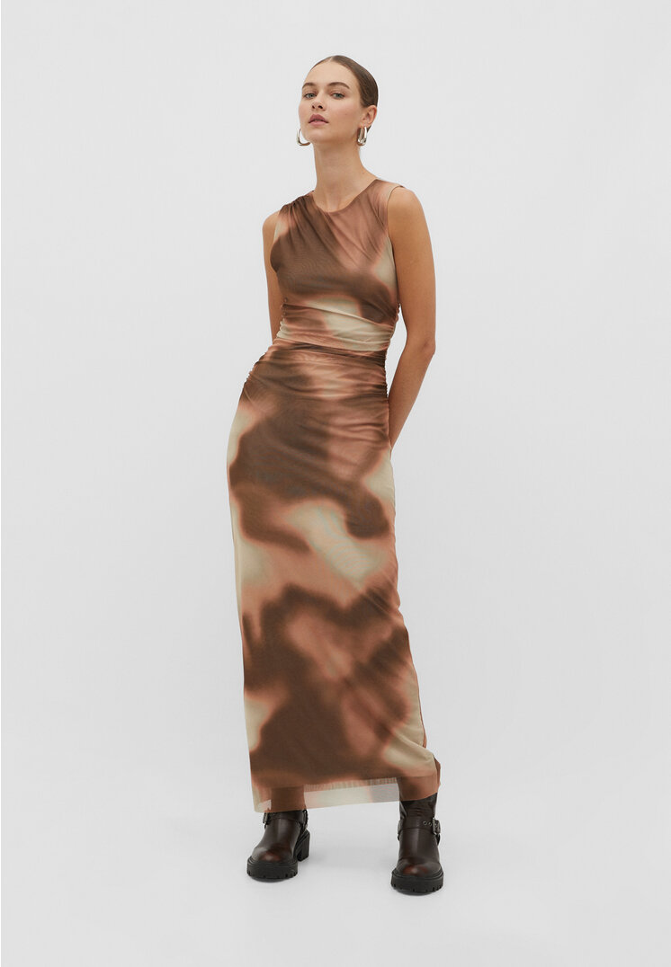 

Stradivarius Langes Tüllkleid mit Print Braun S