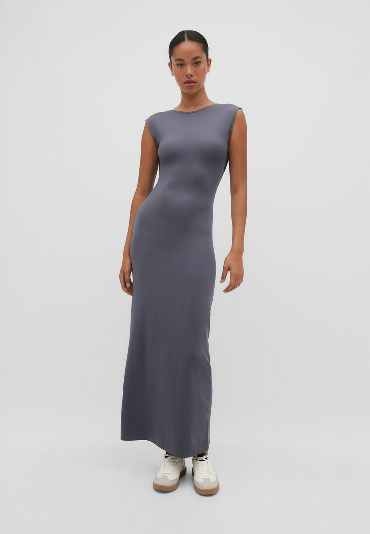 

Stradivarius Langes Kleid mit freiem Rücken Graumeliert XL