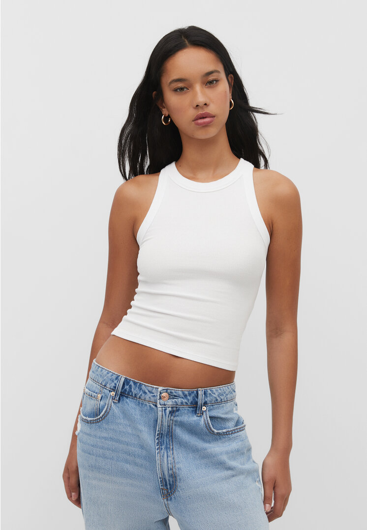 Stradivarius Koszulka bokserka basic Biały L