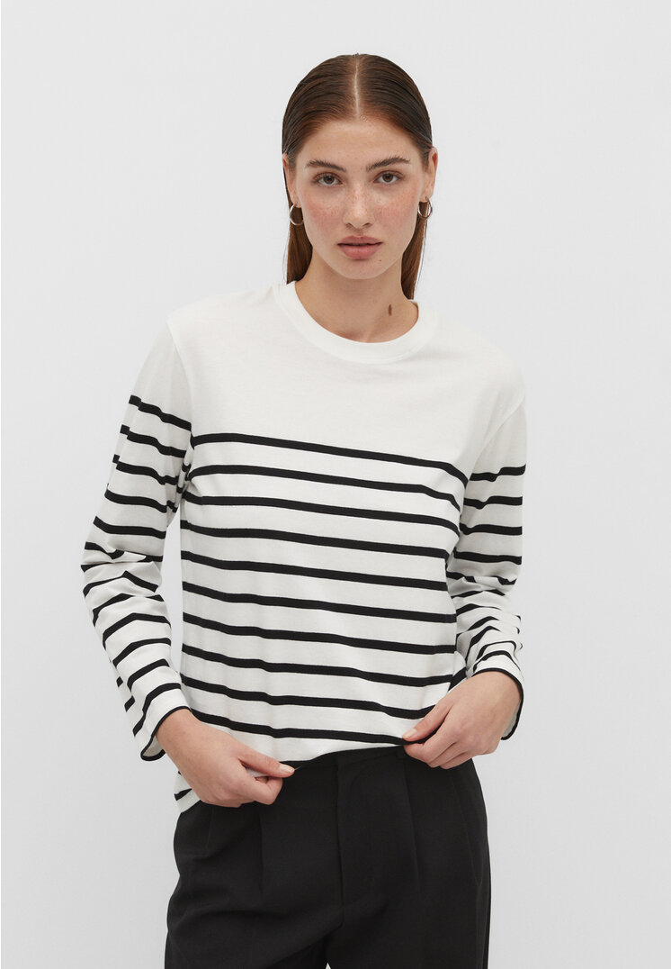 

Stradivarius Langarmshirt aus Baumwolle mit Streifen Ecru L