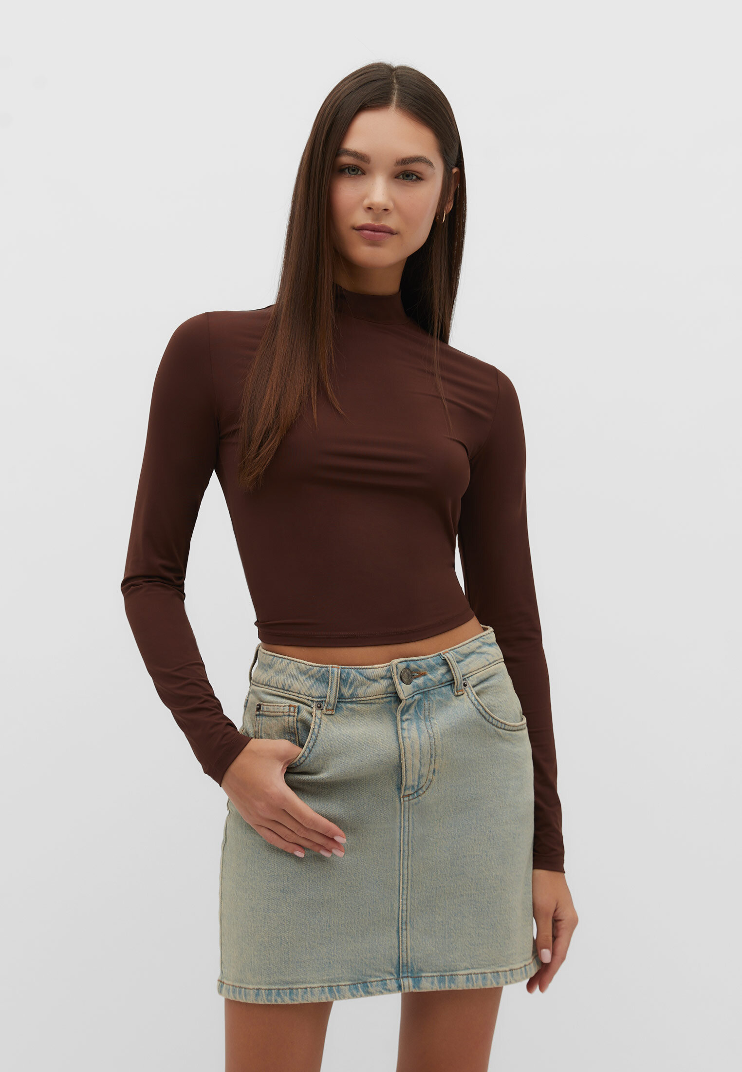 Mock turtleneck long sleeve women's sale