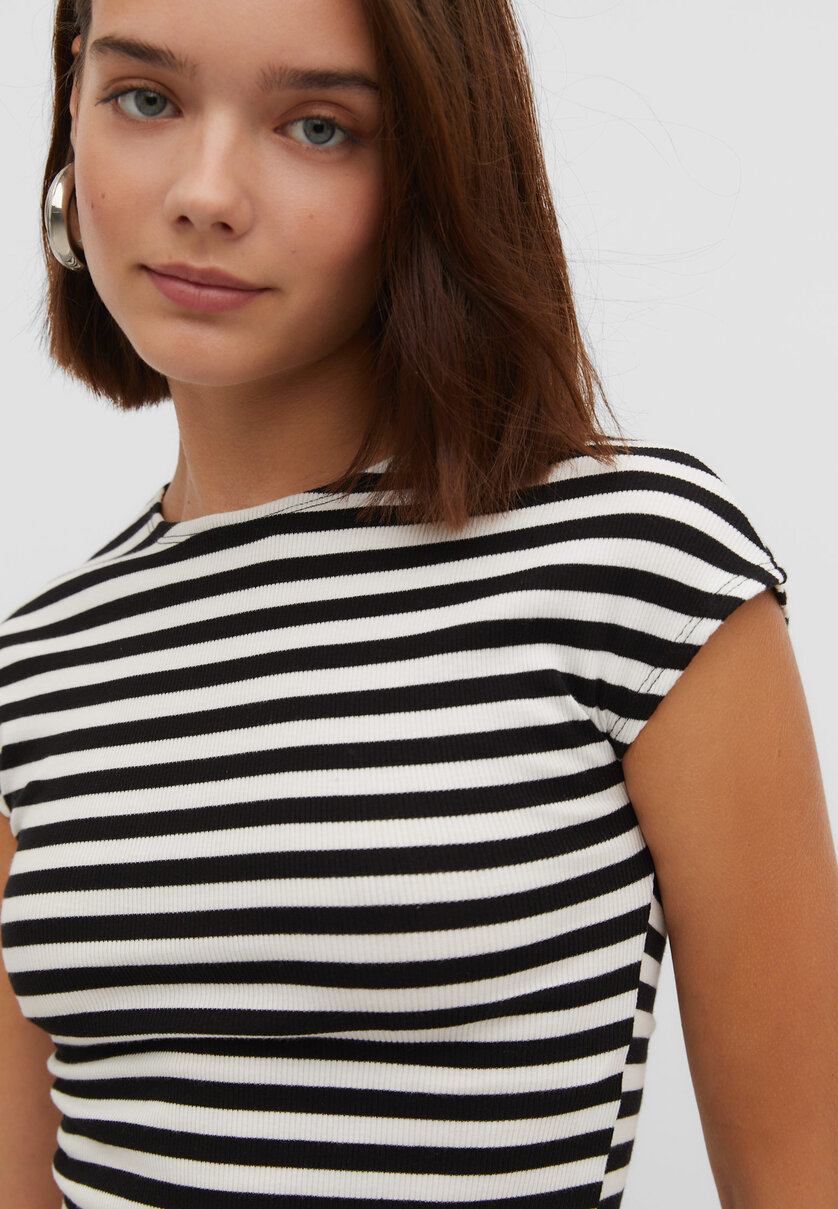 Striped top with mini sleeves - Women's fashion | Stradivarius United Kingdom