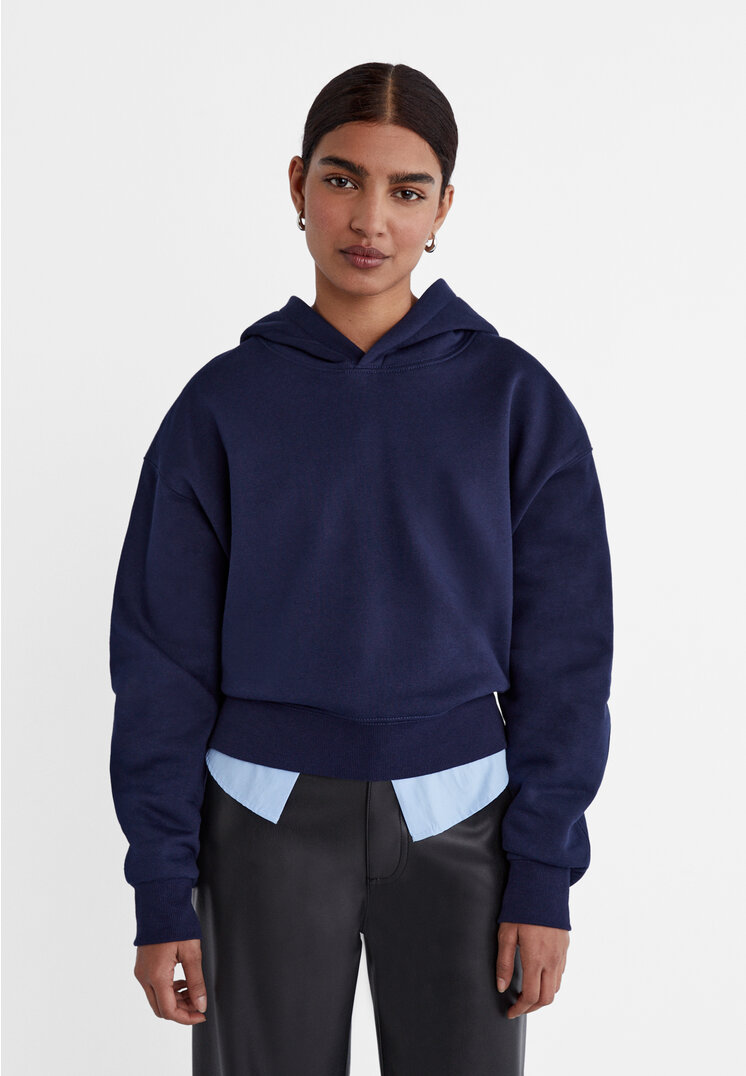 Stradivarius Cropped-Hoodie Marineblau M