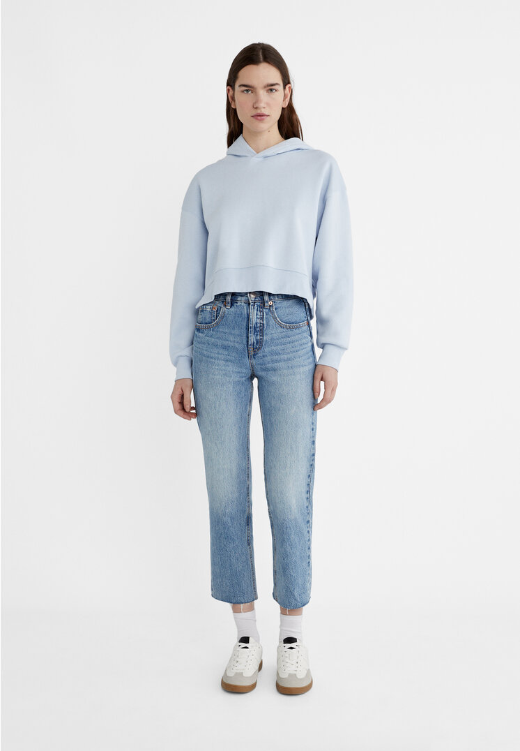 Stradivarius Cropped-Hoodie Himmelblau L