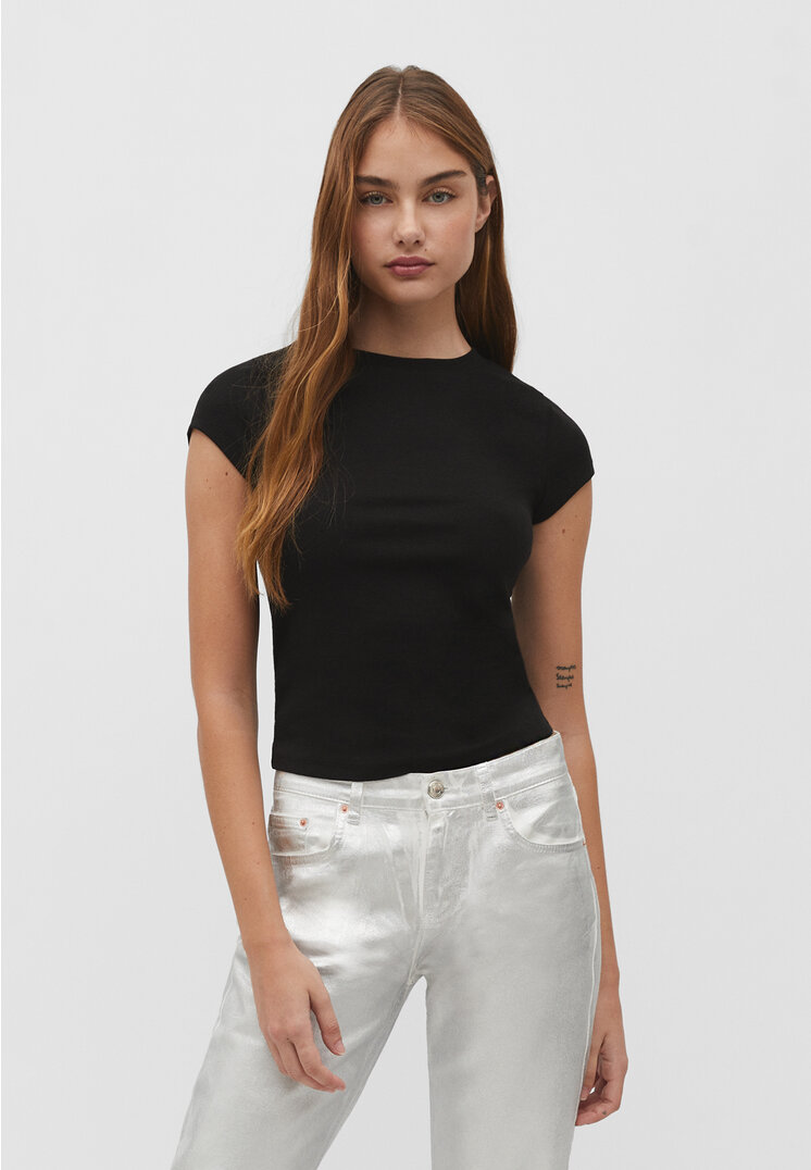 

Stradivarius Koszulka basic z krótkim rękawem Czarny M