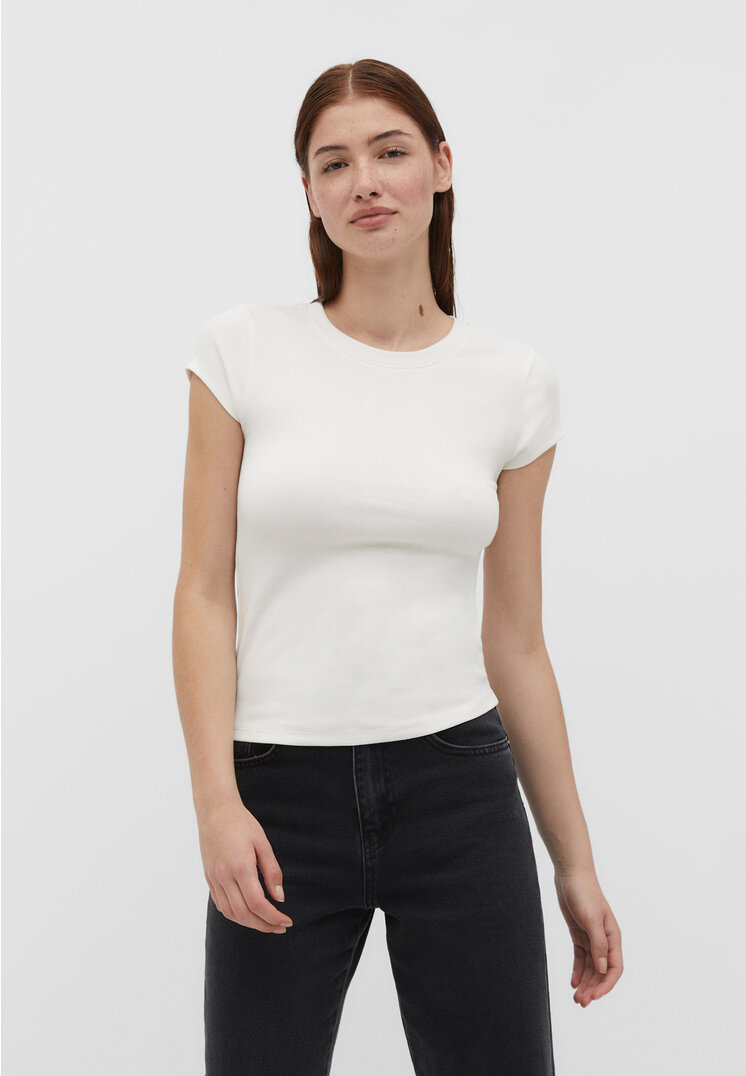 

Stradivarius Koszulka basic z krótkim rękawem Ecru L