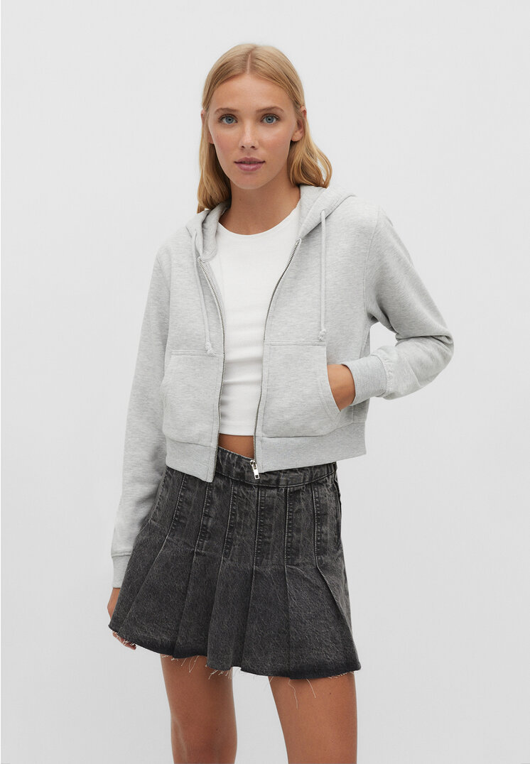 

Stradivarius Krótka bluza rozpinana Popielaty XS