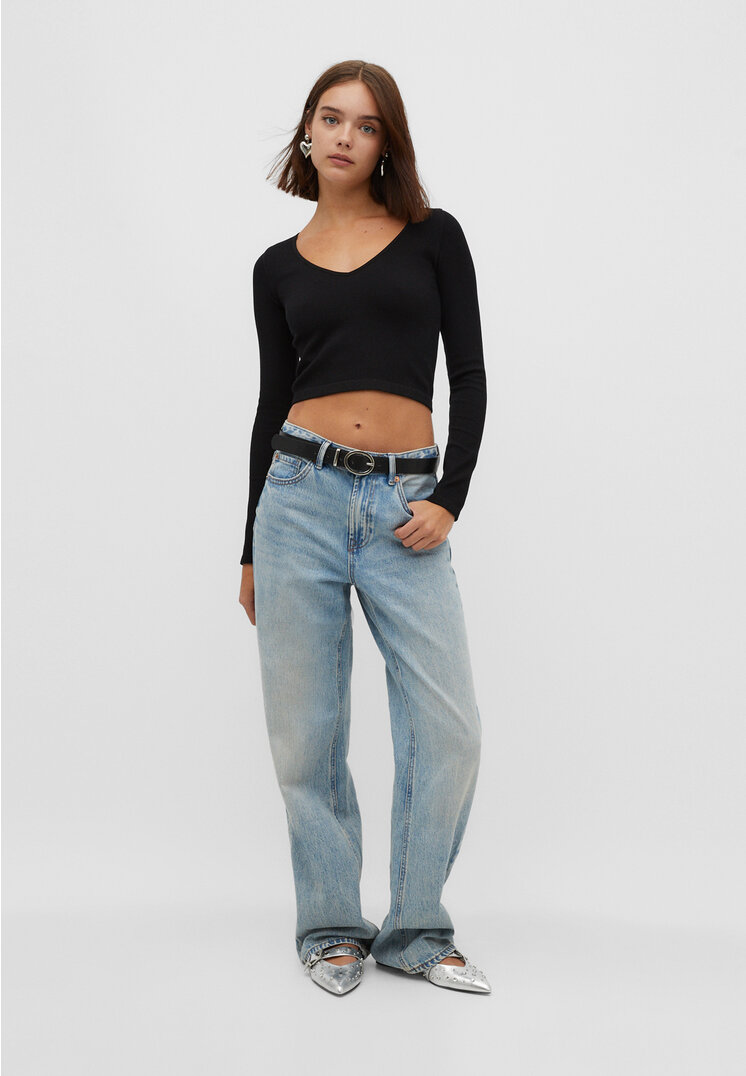 

Stradivarius Nahtloses Shirt mit V-Ausschnitt Schwarz XL