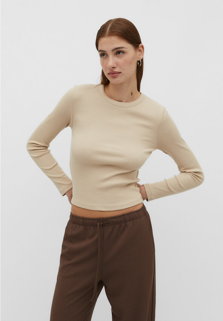 

Stradivarius Shirt im Rippenstrick mit langen Ärmeln Beige S