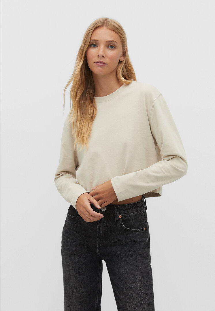 

Stradivarius Cropped-Shirt aus Baumwolle Steingrau S