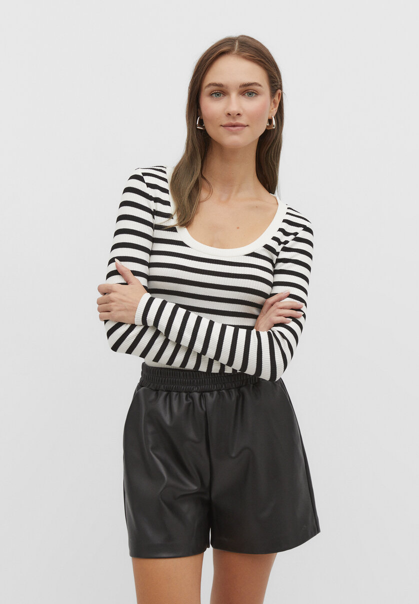Striped ribbed scoop neck T-shirt