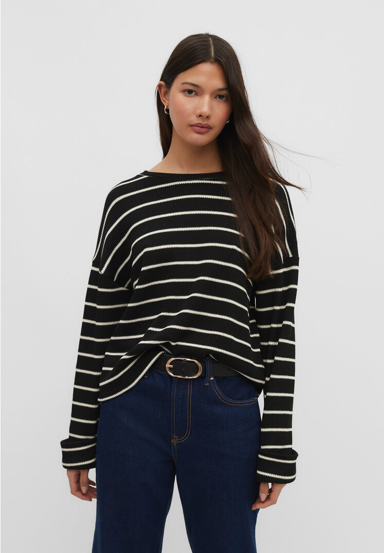 

Stradivarius Cropped-Strickshirt mit Streifen Schwarz M