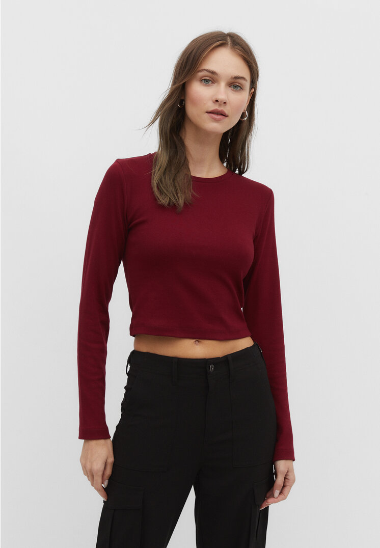 

Stradivarius Basic-Cropped-Shirt aus Baumwolle Granatrot L
