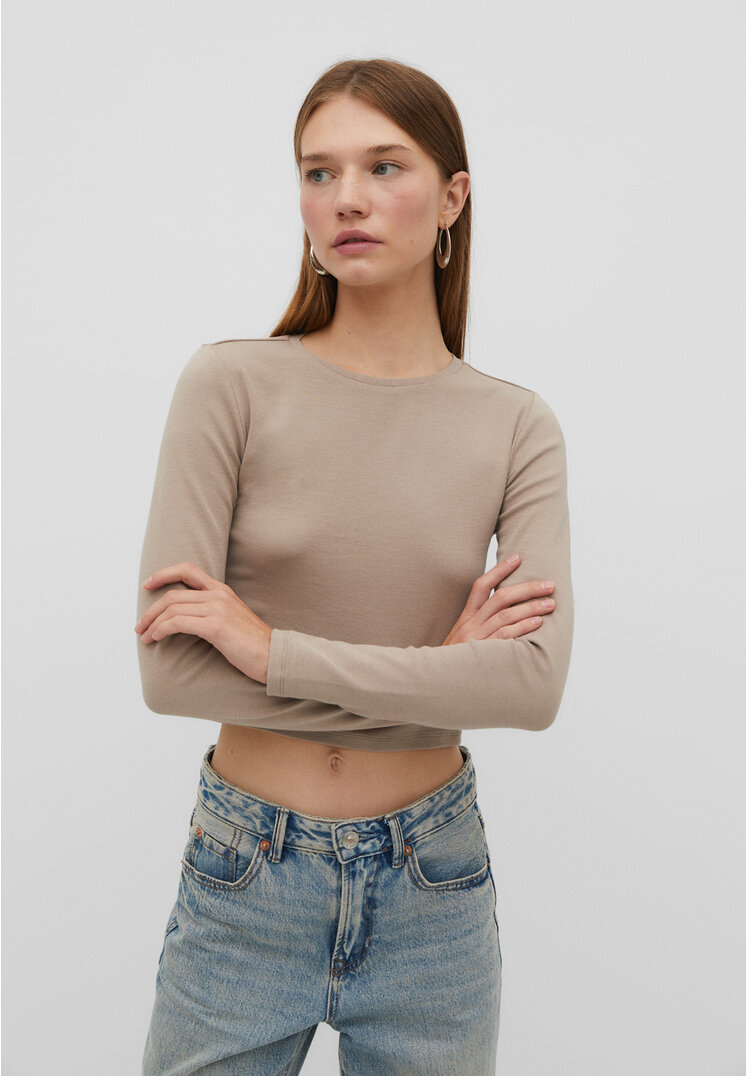 

Stradivarius Basic-Cropped-Shirt aus Baumwolle Camel L