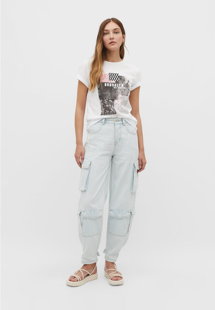 

Stradivarius Shirt mit Glitzereffekt Weiß M