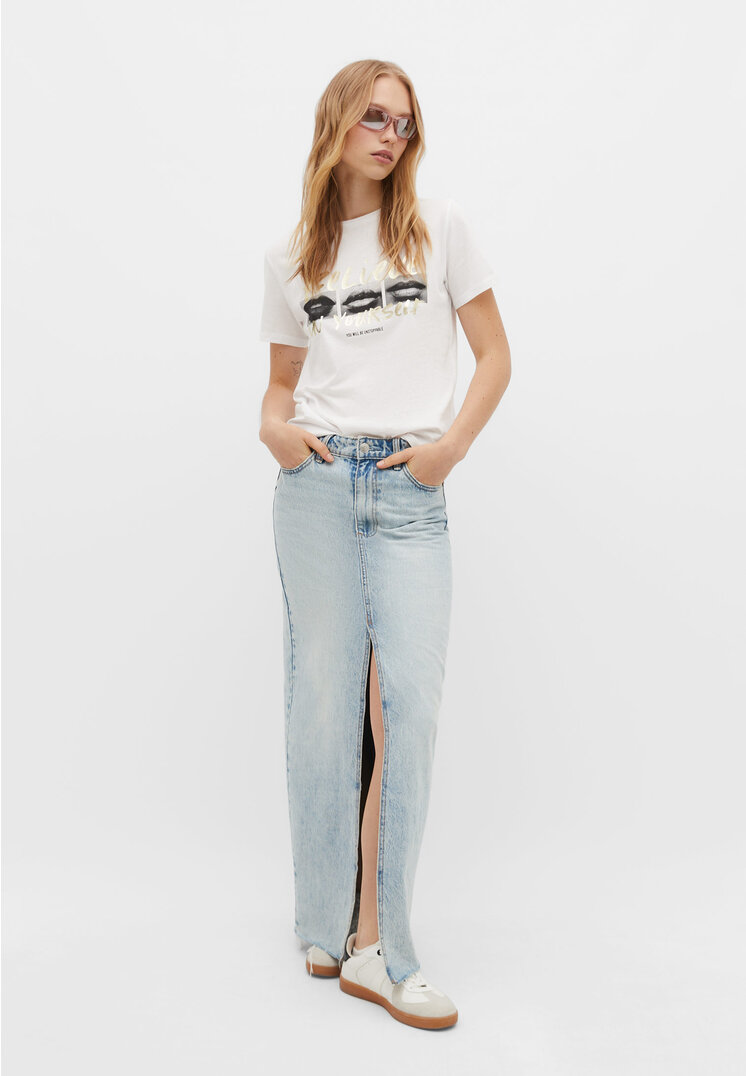 

Stradivarius Shirt mit Glitzer und Lippen-Motiv Weiß S