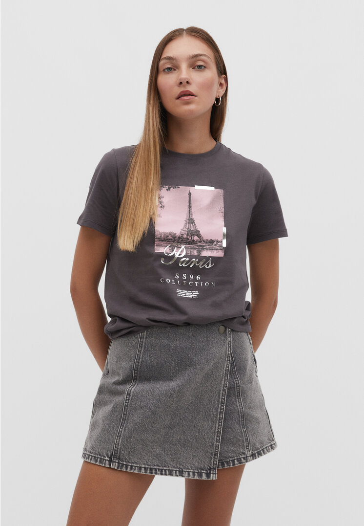 

Stradivarius Shirt mit Glitzermotiv Graumeliert XS