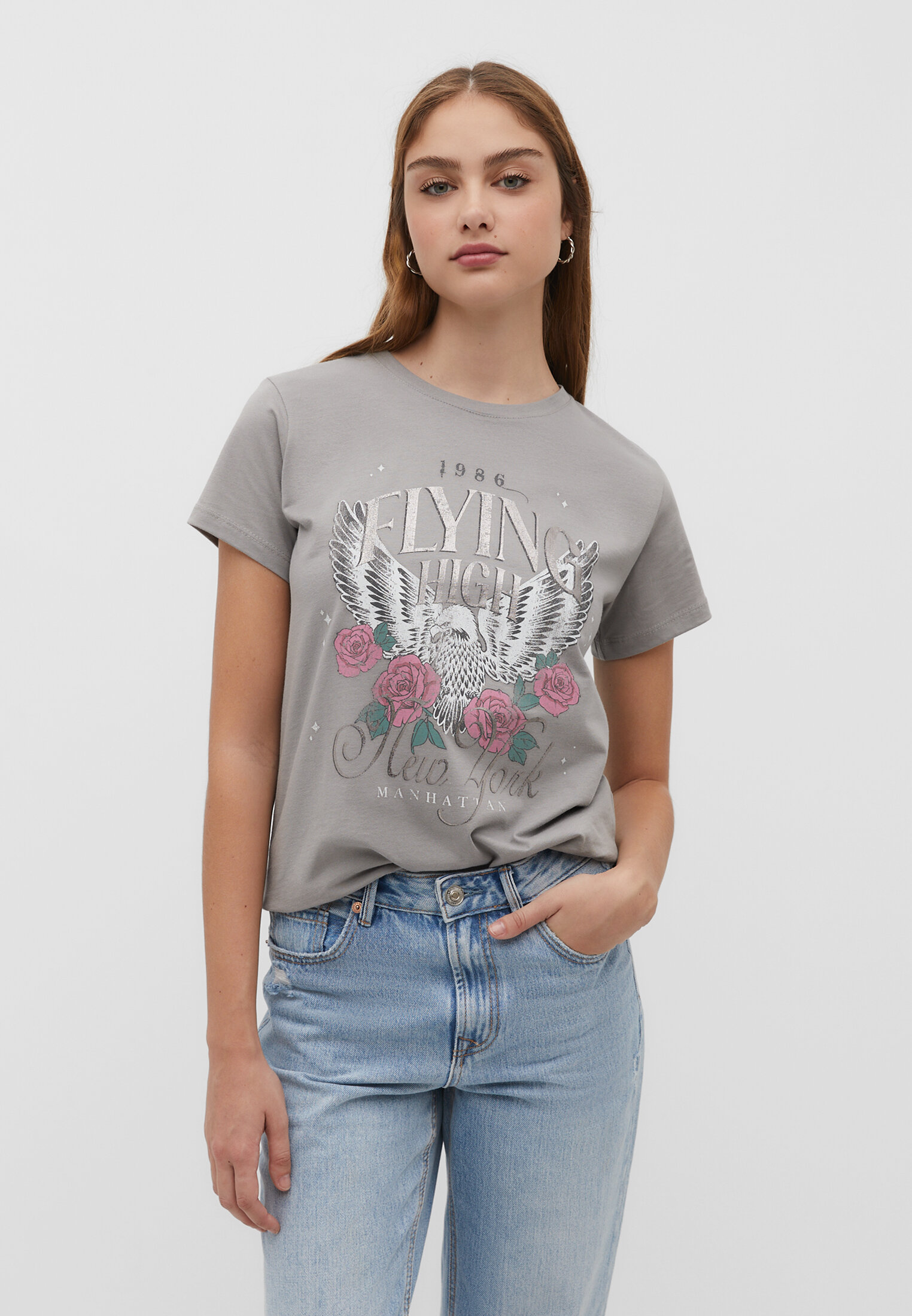 Shiny graphic T shirt Women s fashion Stradivarius United States