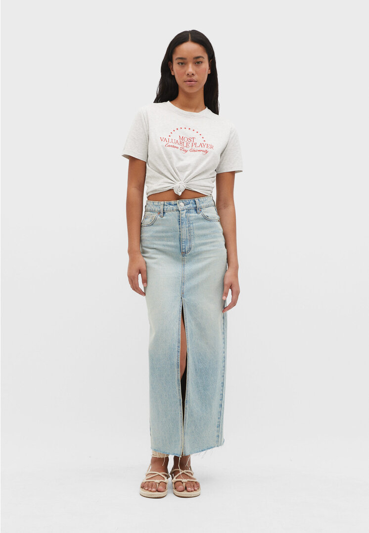 

Stradivarius Shirt mit Stickerei Grau Melange XS