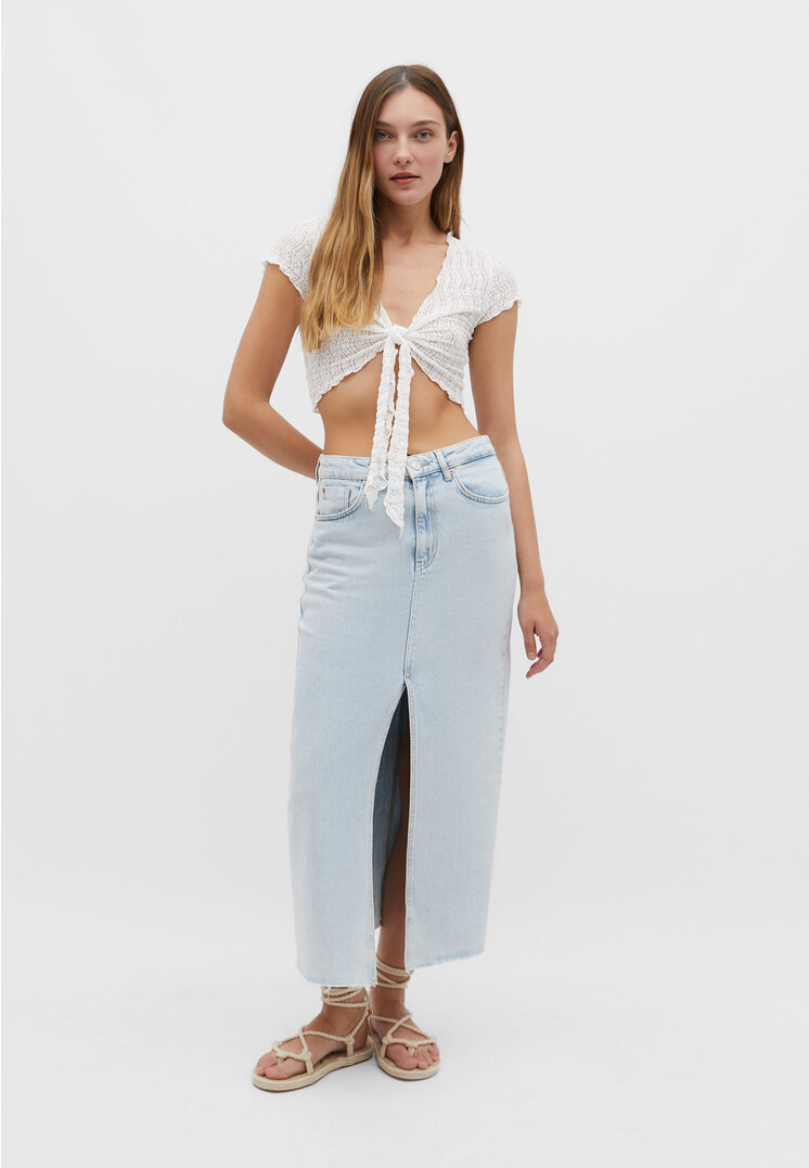 Stradivarius Bolero mit Spitzenkante Ecru M