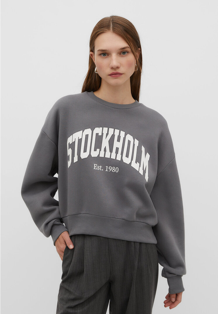 

Stradivarius Bluza o pudełkowym kroju z nadrukiem Średnioszary M