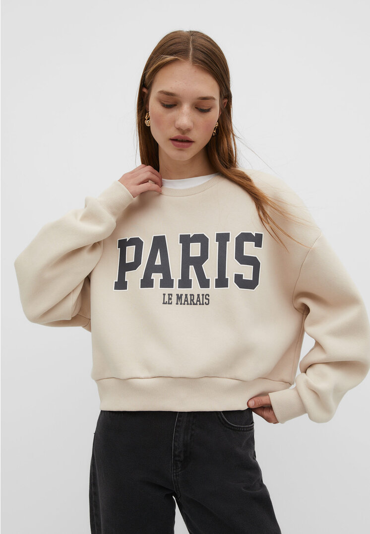 

Stradivarius Sweatshirt im Boxy-Fit mit Print Steingrau M