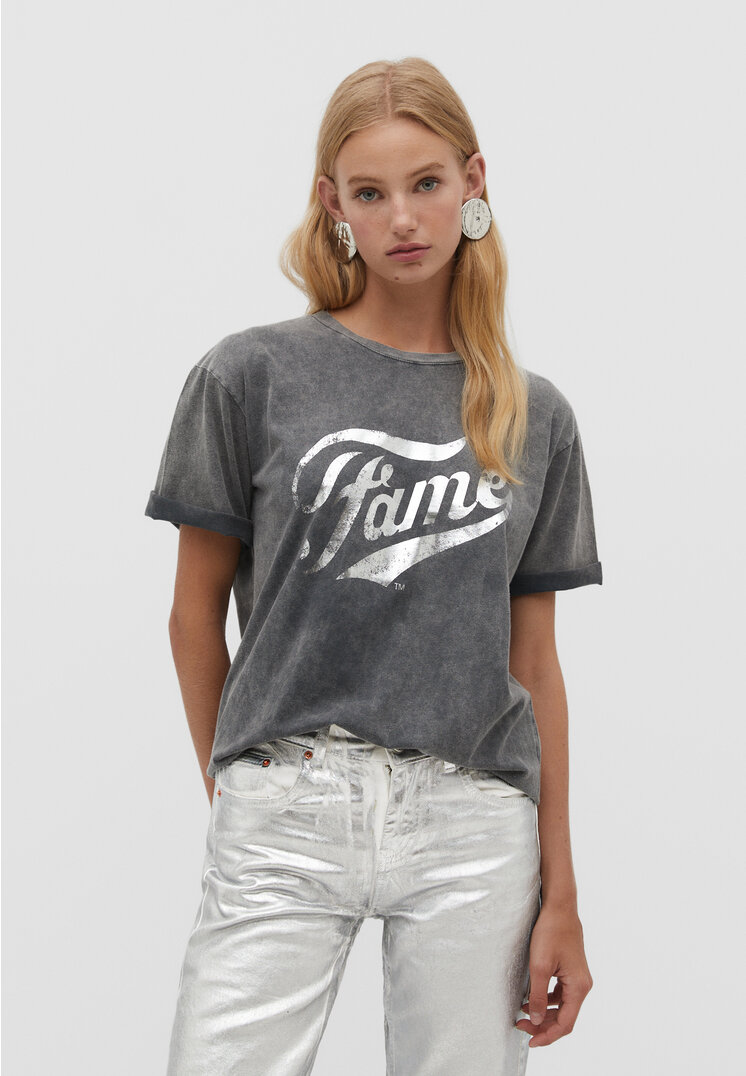 

Stradivarius Shirt mit Fame-Lizenz Graumeliert S