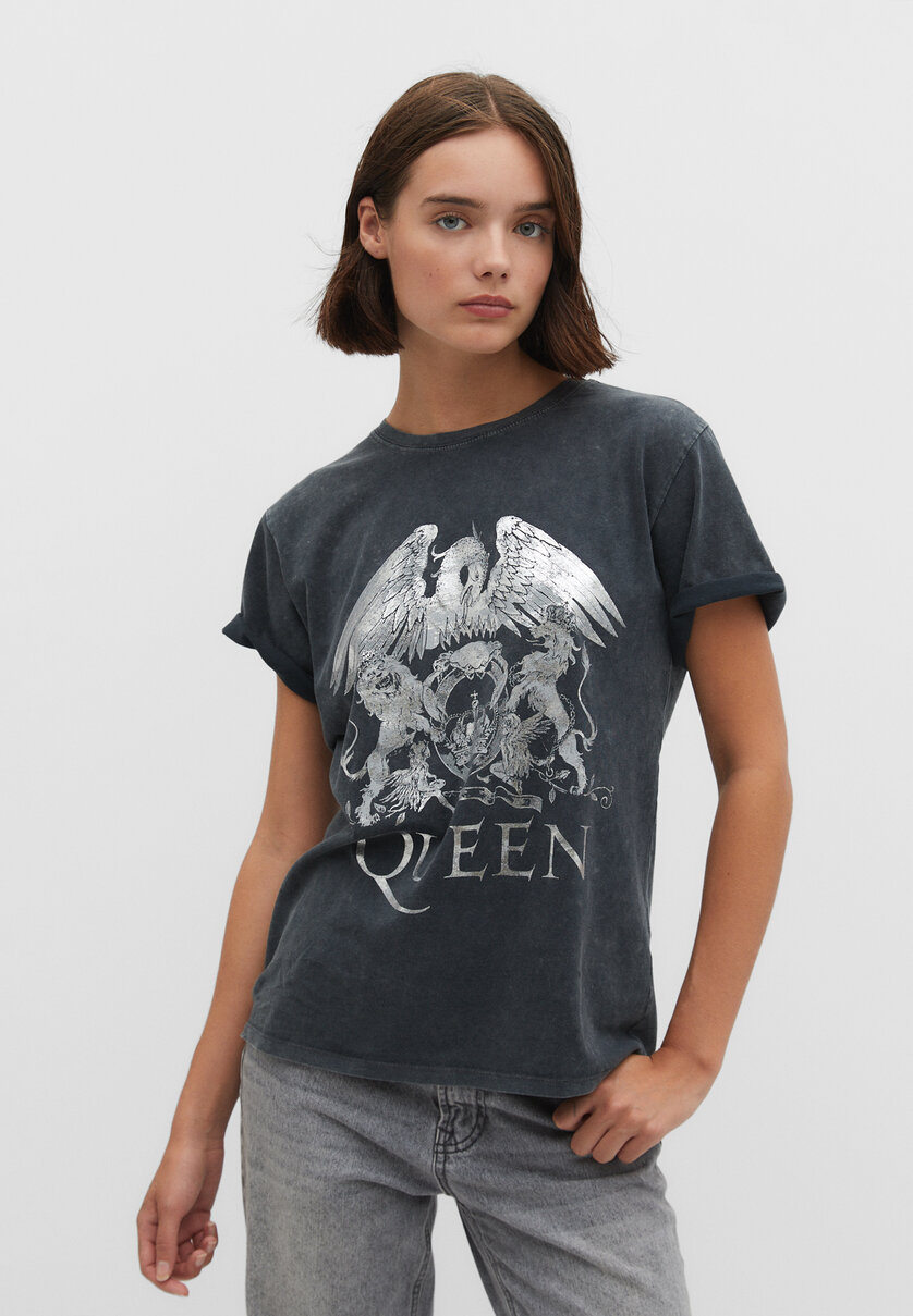 Queen T-shirt met glanzend detail