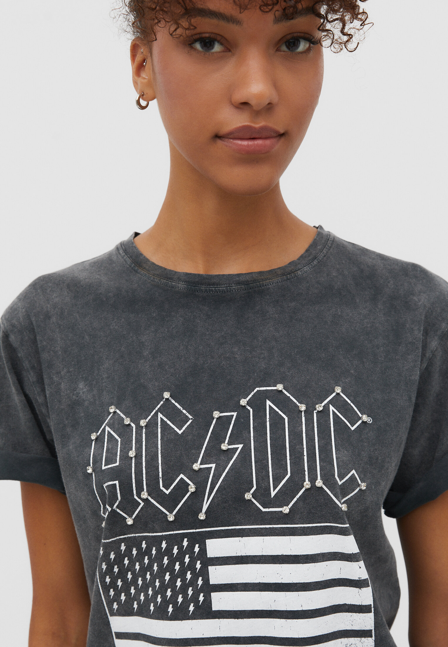 ACDC license T shirt with rhinestones Women s fashion