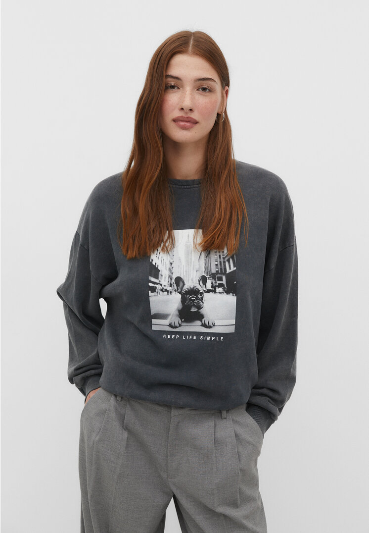 

Stradivarius Sweatshirt mit Print Pets Graumeliert S