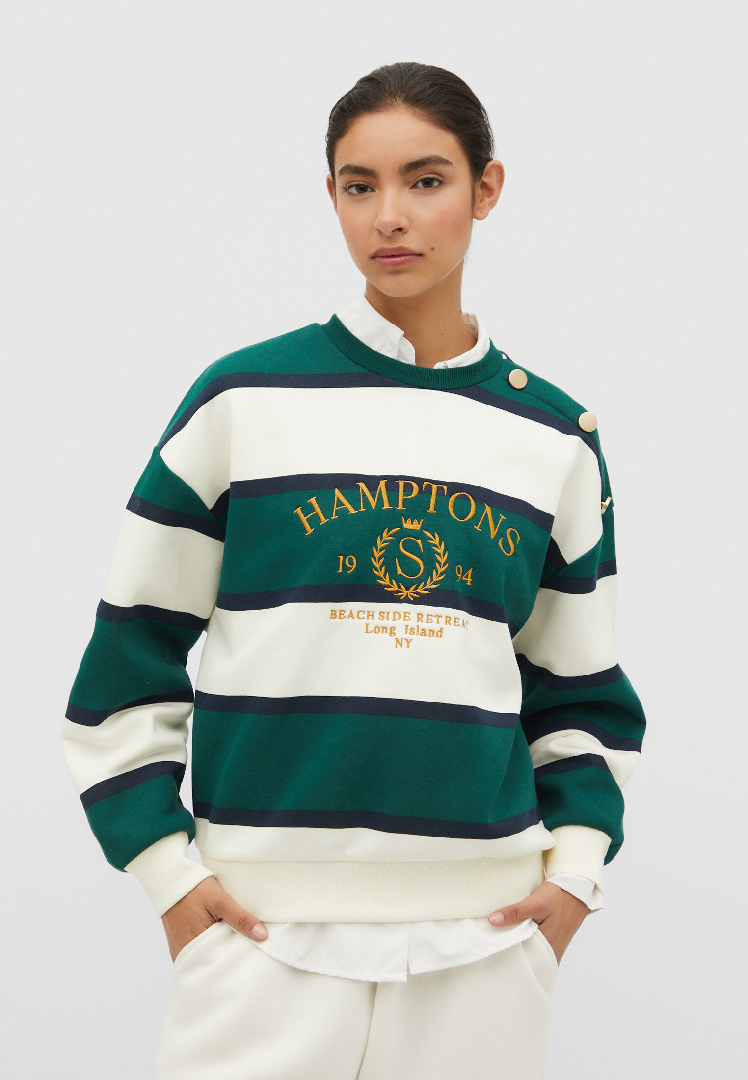 Striped sweatshirt with buttons Women s fashion Stradivarius