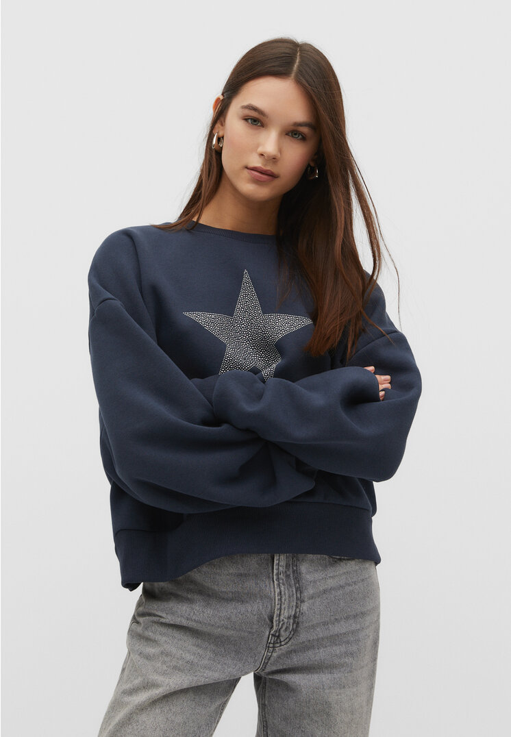 

Stradivarius Bluza o pudełkowym kroju z gwiazdą Morski XL