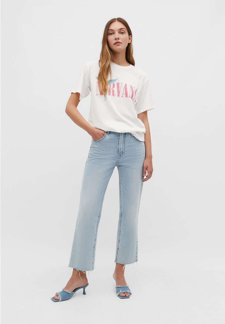 

Stradivarius Nirvana-Shirt mit Engel Ecru XS