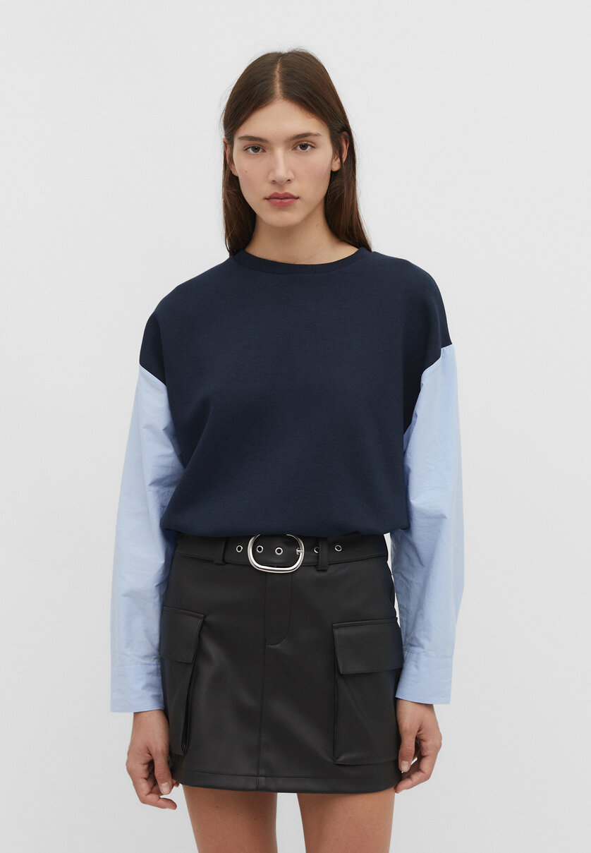 Kombiniertes Sweatshirt im Hemdstil