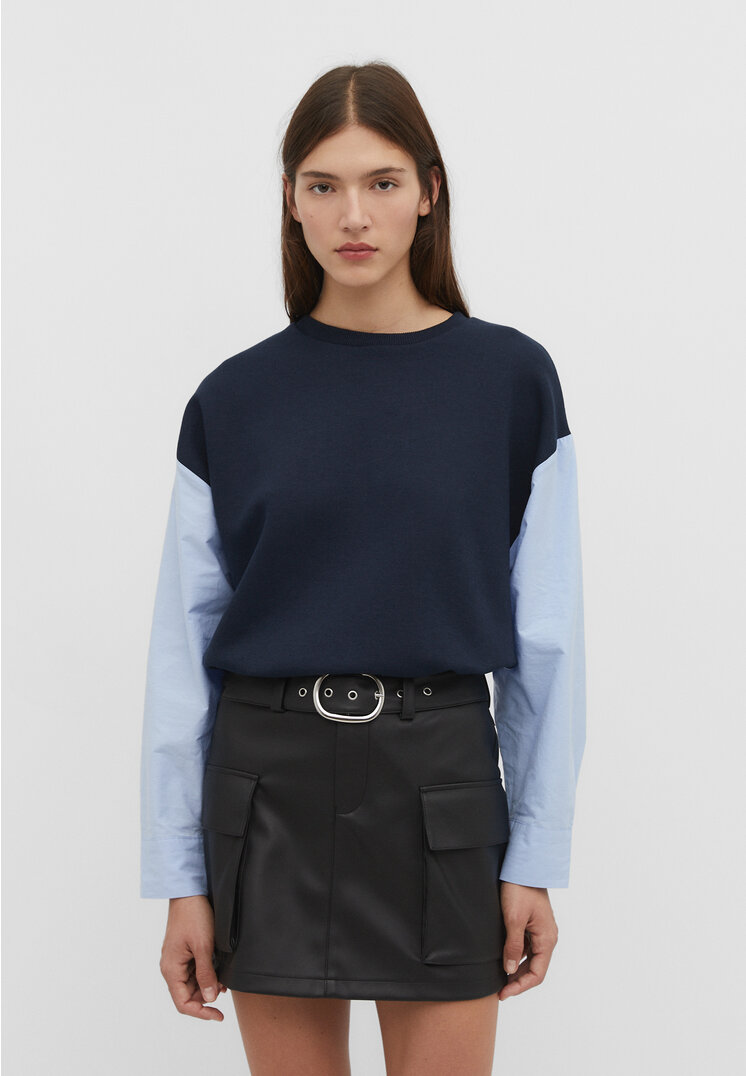 

Stradivarius Kombiniertes Sweatshirt im Hemdstil Marineblau M