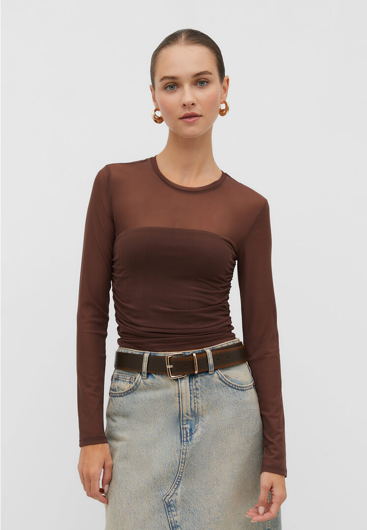 

Stradivarius Tüll-Shirt mit Raffung Braun XS